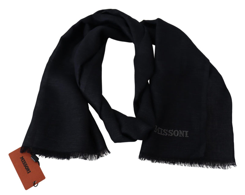 Black Wool Knit Unisex Neck Wrap Fringe Scarf