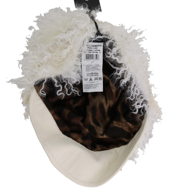 Beige Tibet Lamb Fur Gatsby Cap Women  Hat