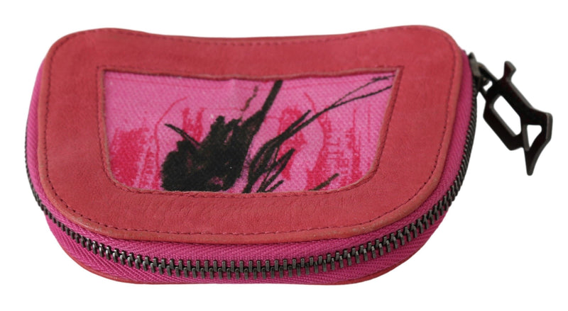 Pink Suede Printed Coin Holder Women Fabric Zippered Purse