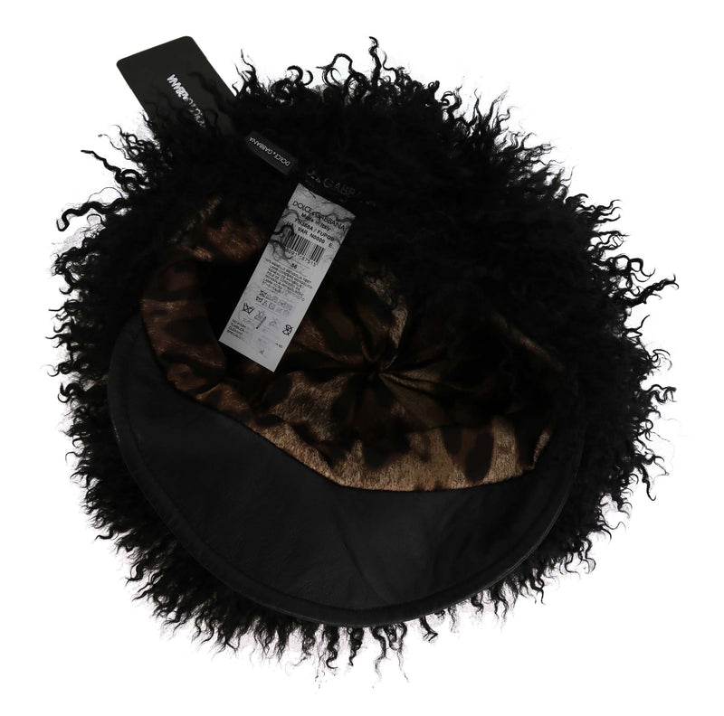 Black Tibet Lamb Fur Leather Gatsby Hat