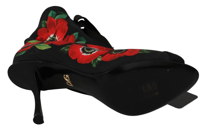 Black Red Roses Ankle Booties Shoes