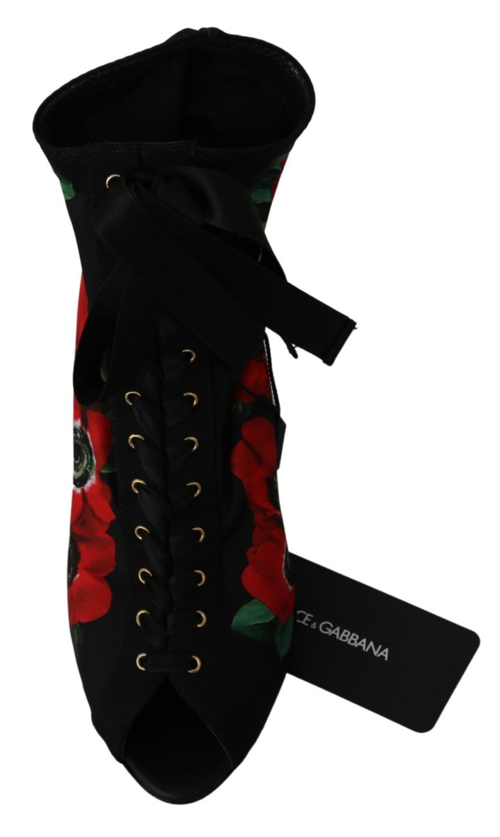 Black Red Roses Ankle Booties Shoes