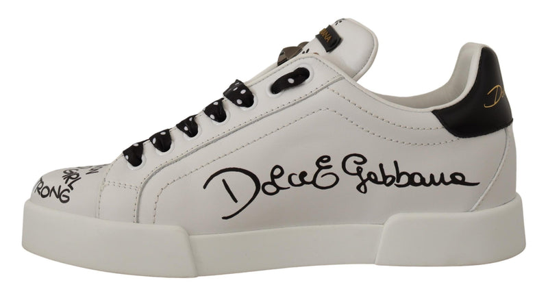 White Leather D&G Sequin Sneakers Shoes