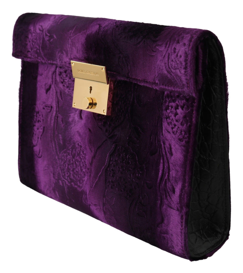 Purple Velvet Leather Women Document Briefcase Bag