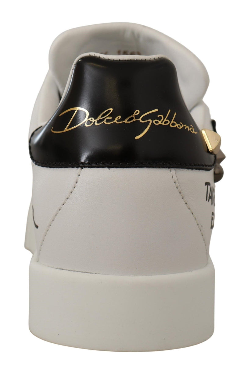 White Leather D&G Sequin Sneakers Shoes