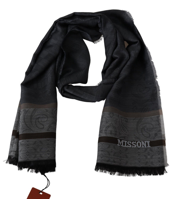 Black Paisley Wool Unisex Neck Wrap Scarf