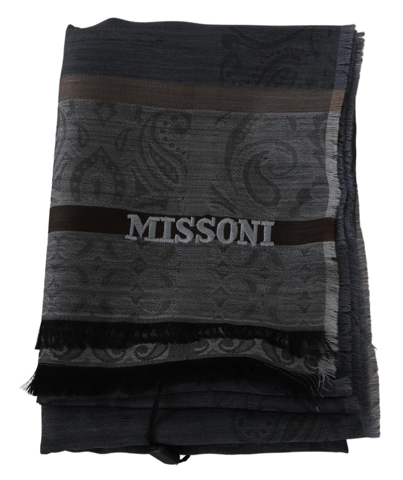 Black Paisley Wool Unisex Neck Wrap Scarf