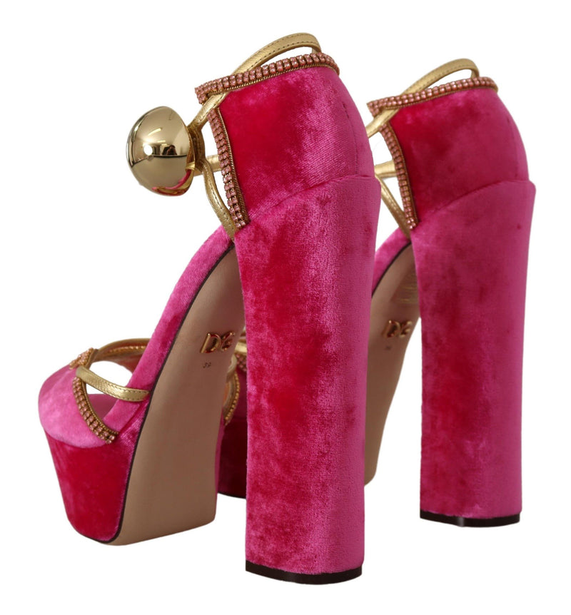 Pink Velvet Crystal Ankle Strap Sandals Shoes