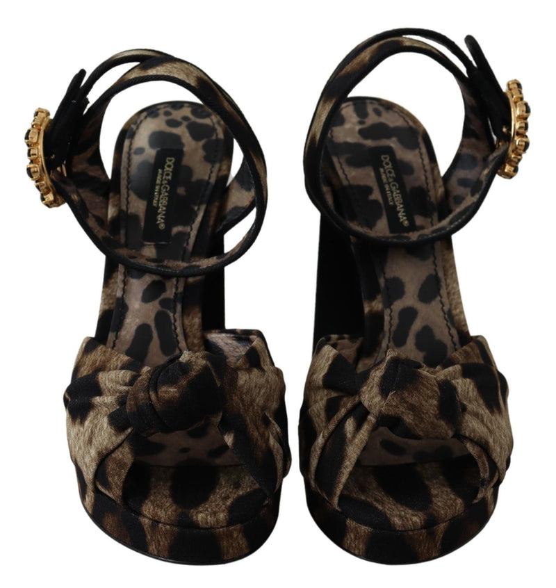 Brown Crystal Ankle Strap Leopard Sandals Shoes