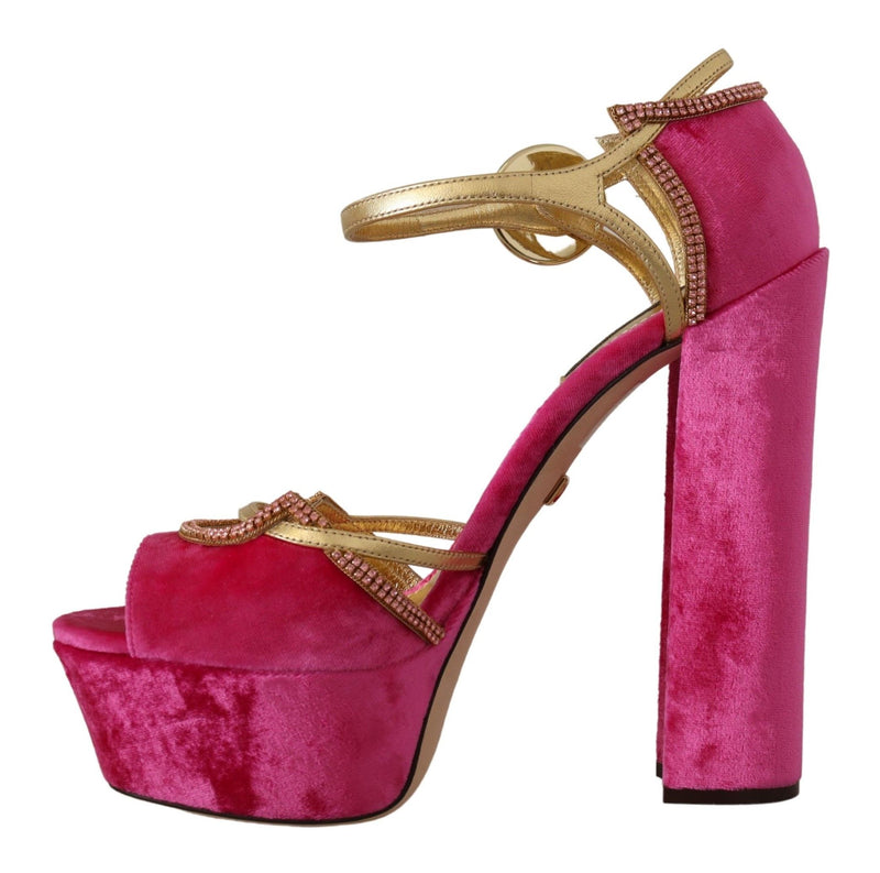 Pink Velvet Crystal Ankle Strap Sandals Shoes