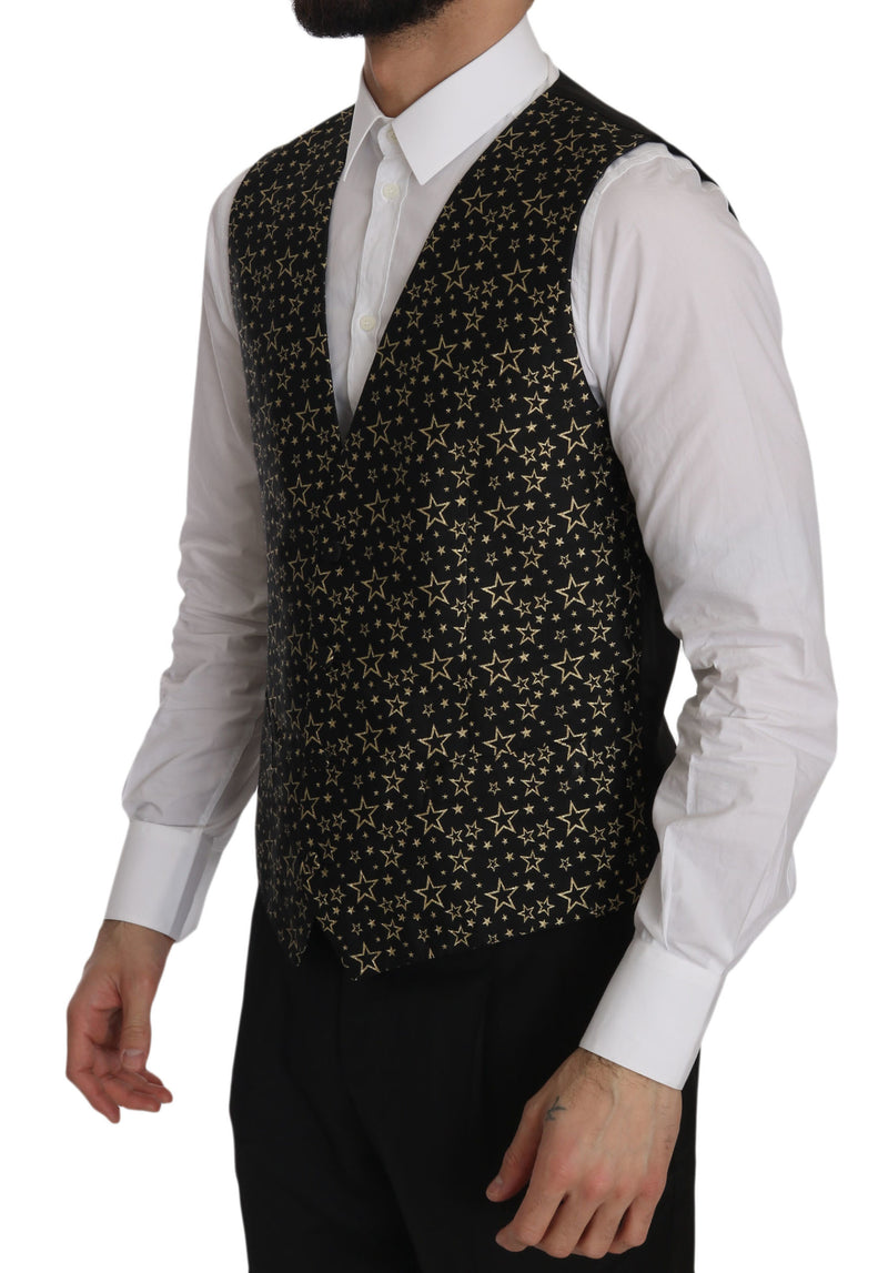 Black Star Patterned Slim Formal Vest