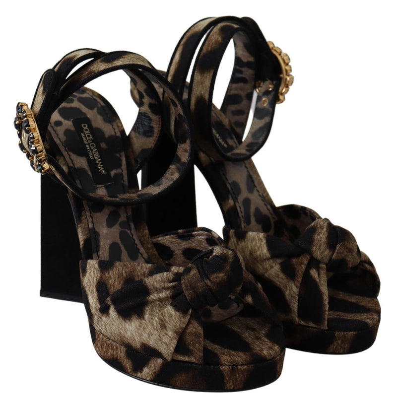 Brown Crystal Ankle Strap Leopard Sandals Shoes