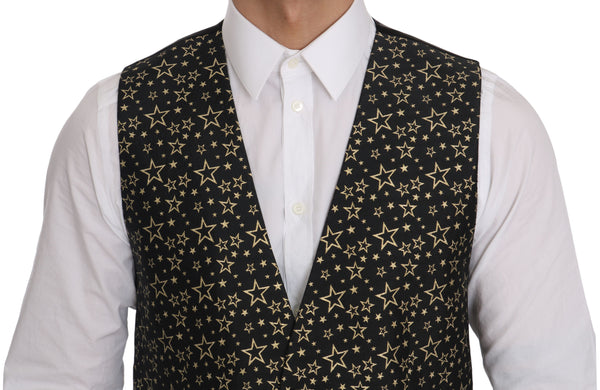 Black Star Patterned Slim Formal Vest