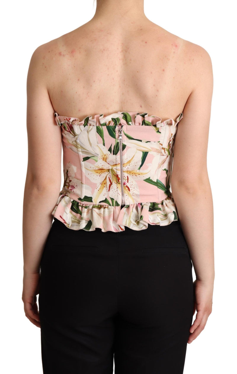 Pink Bustier Floral Appliques Blouse Top