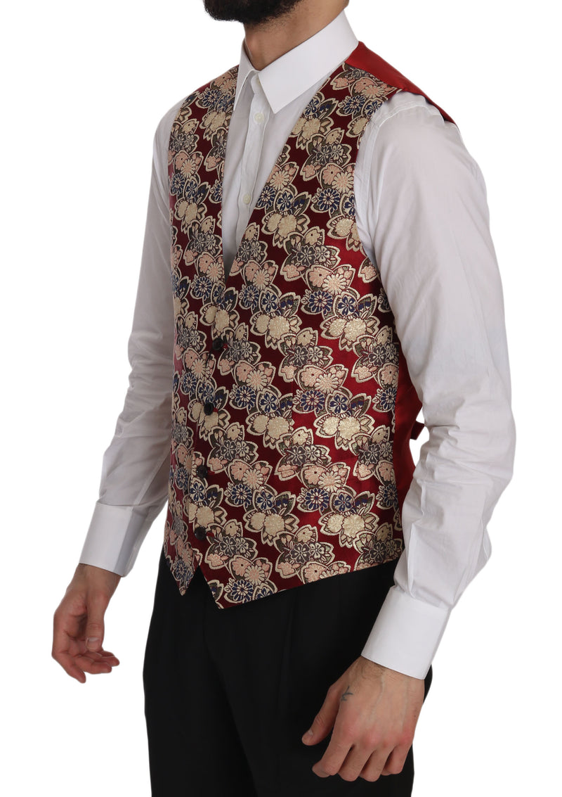 Red Gold Jacquard Slim Fit Vest