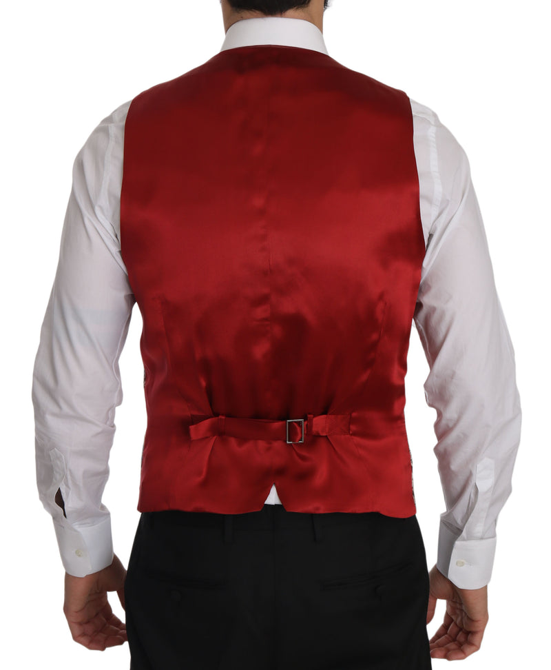 Red Gold Jacquard Slim Fit Vest