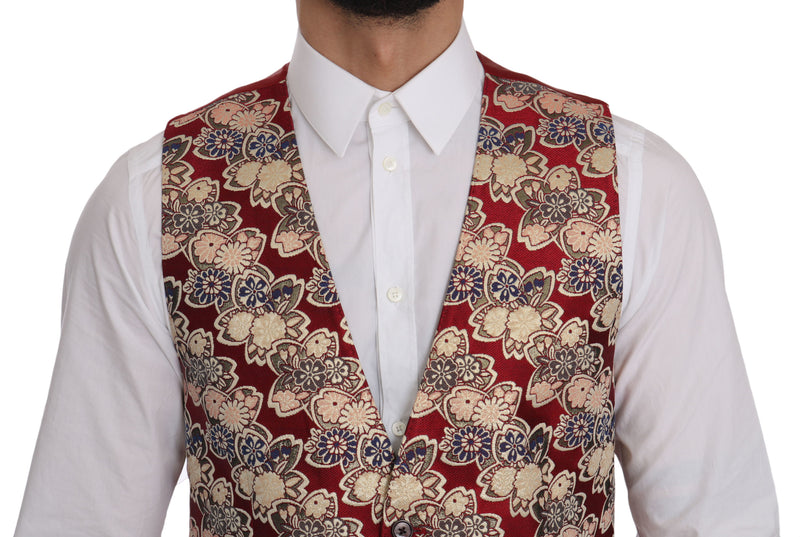 Red Gold Jacquard Slim Fit Vest