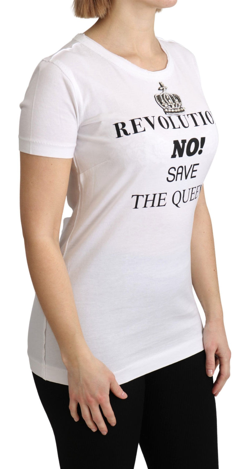 White The Queen Crystal Crewneck T-shirt Top