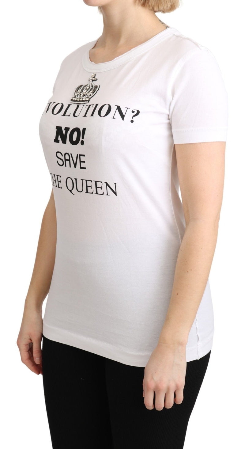 White The Queen Crystal Crewneck T-shirt Top