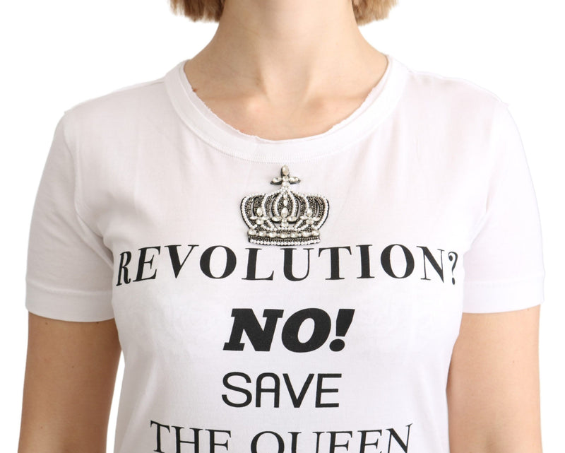 White The Queen Crystal Crewneck T-shirt Top