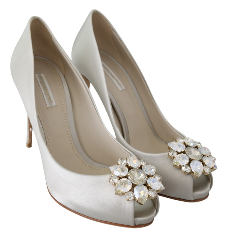 White Crystals Peep Toe Heels Pumps Shoes