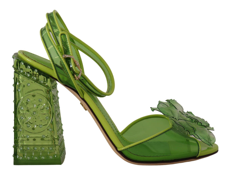 Green Plexi Crystal Sandals Heels Shoes