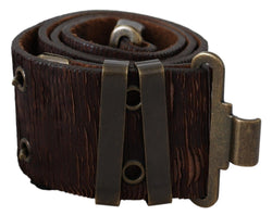 Brown Carving Effect Leather Bronze Metal Belt