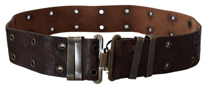 Brown Carving Effect Leather Bronze Metal Belt