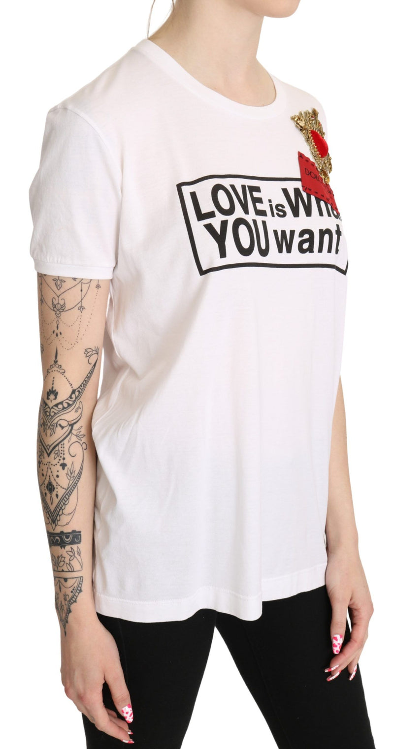 White Heart Cotton Casual T-shirt Tops