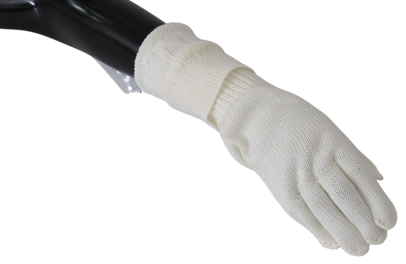 White Wool Knitted One Size Wrist Length Gloves