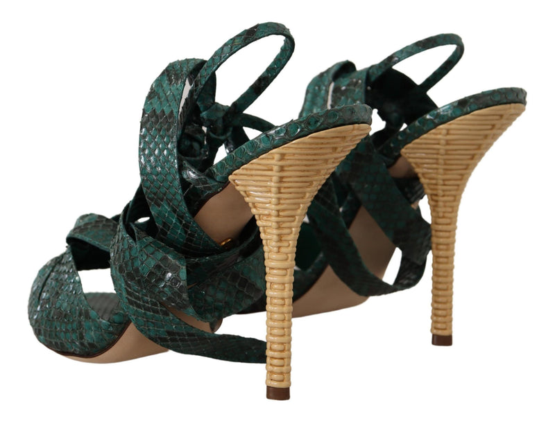 Green Python Strap Sandals Heels Shoes