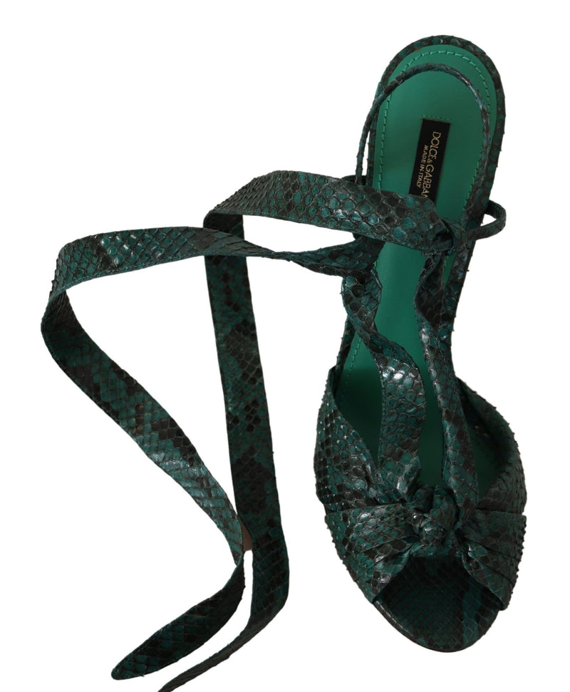 Green Python Strap Sandals Heels Shoes