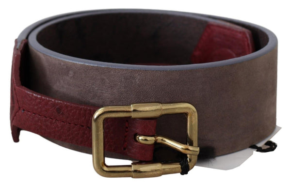 Brown Leather Wide Gold Chrome Logo Buckle Belt