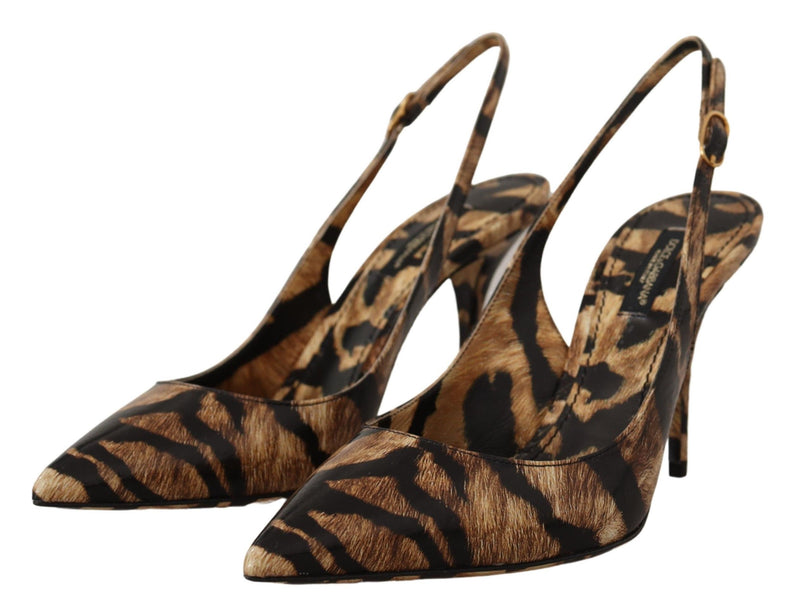 Brown Slingbacks Leather Tiger Shoes