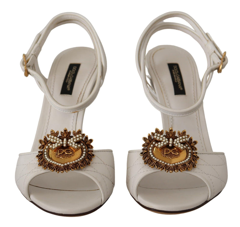 White Leather Gold DEVOTION Sandals Heels Shoes