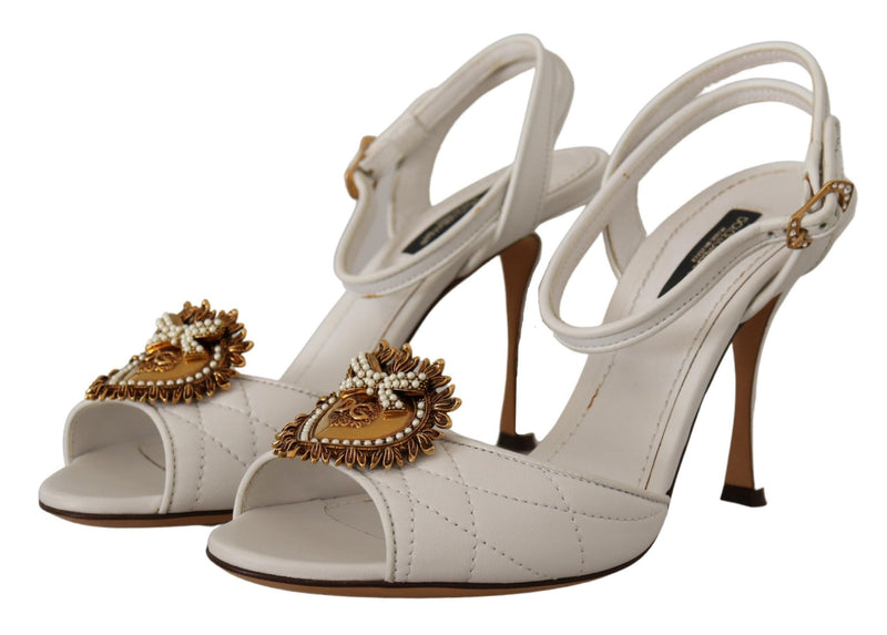 White Leather Gold DEVOTION Sandals Heels Shoes