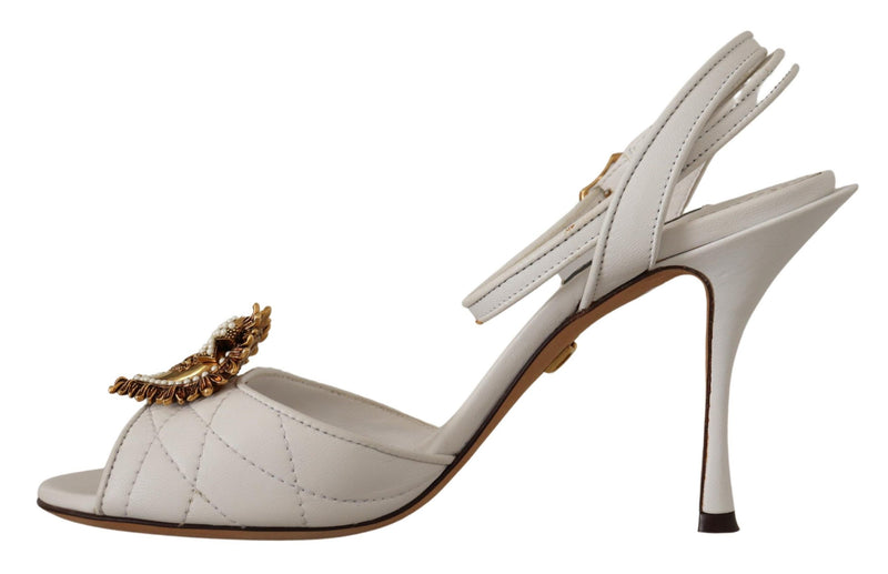 White Leather Gold DEVOTION Sandals Heels Shoes