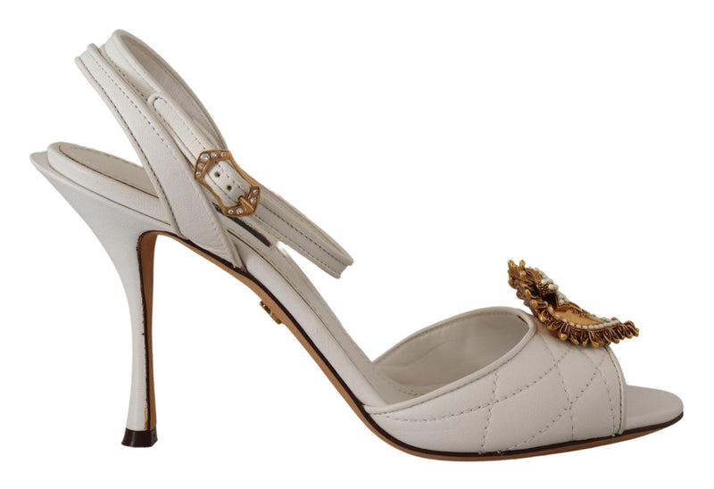 White Leather Gold DEVOTION Sandals Heels Shoes