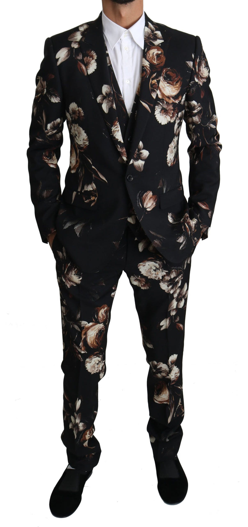 Black Floral Slim 3 Piece MARTINI Suit