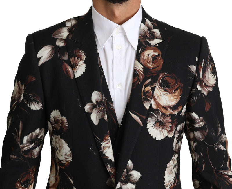 Black Floral Slim 3 Piece MARTINI Suit