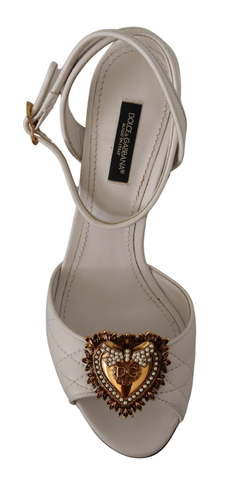 White Leather Gold DEVOTION Sandals Heels Shoes