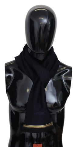 Black 100% Wool Unisex Neck Wrap Fringes Scarf