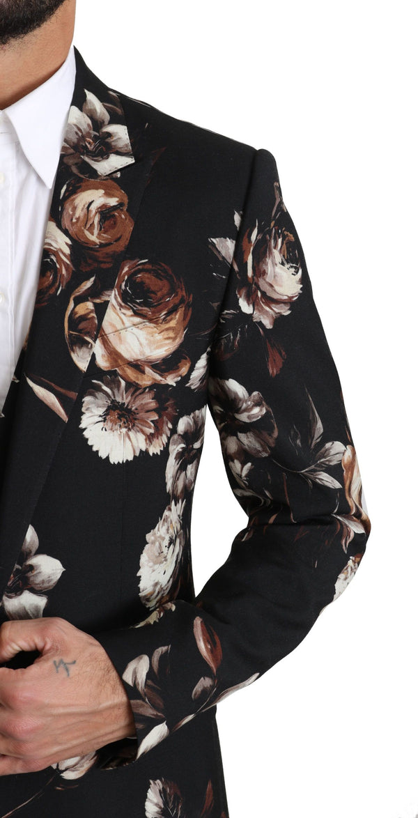 Black Floral Slim 3 Piece MARTINI Suit