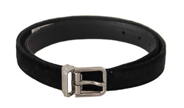 Black Casual Velvet Silver Metal Logo Buckle Belt