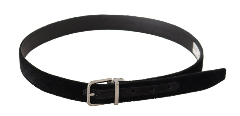 Black Casual Velvet Silver Metal Logo Buckle Belt