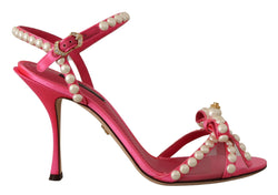 Pink Satin White Pearl Crystals Heels Shoes