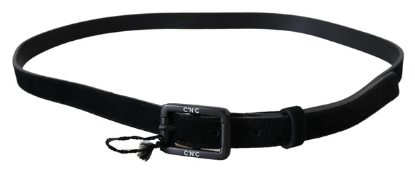 Black Leather Velvet Buckle Waist Belt