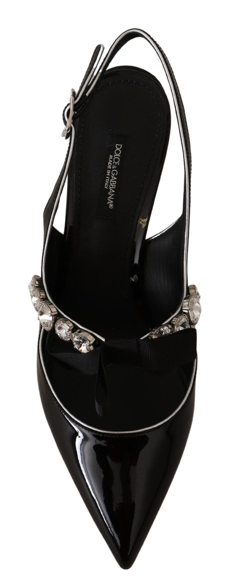 Black Patent Leather Crystal Slingbacks Shoes