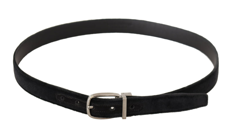 Black Velvet Silver Tone Logo Metal Buckle Belt