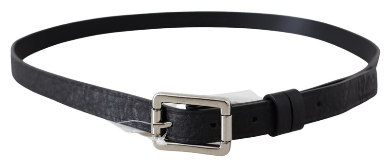 Black Leather Silver Chrome Buckle Belt